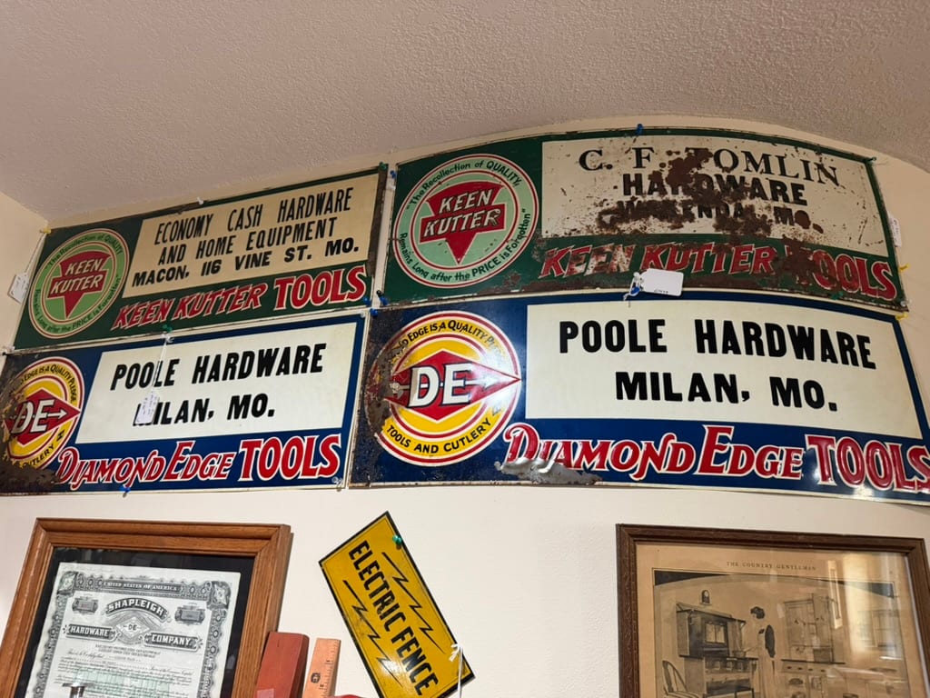 Vintage Keen Kutter and Diamond Edge dealer signs displayed together
