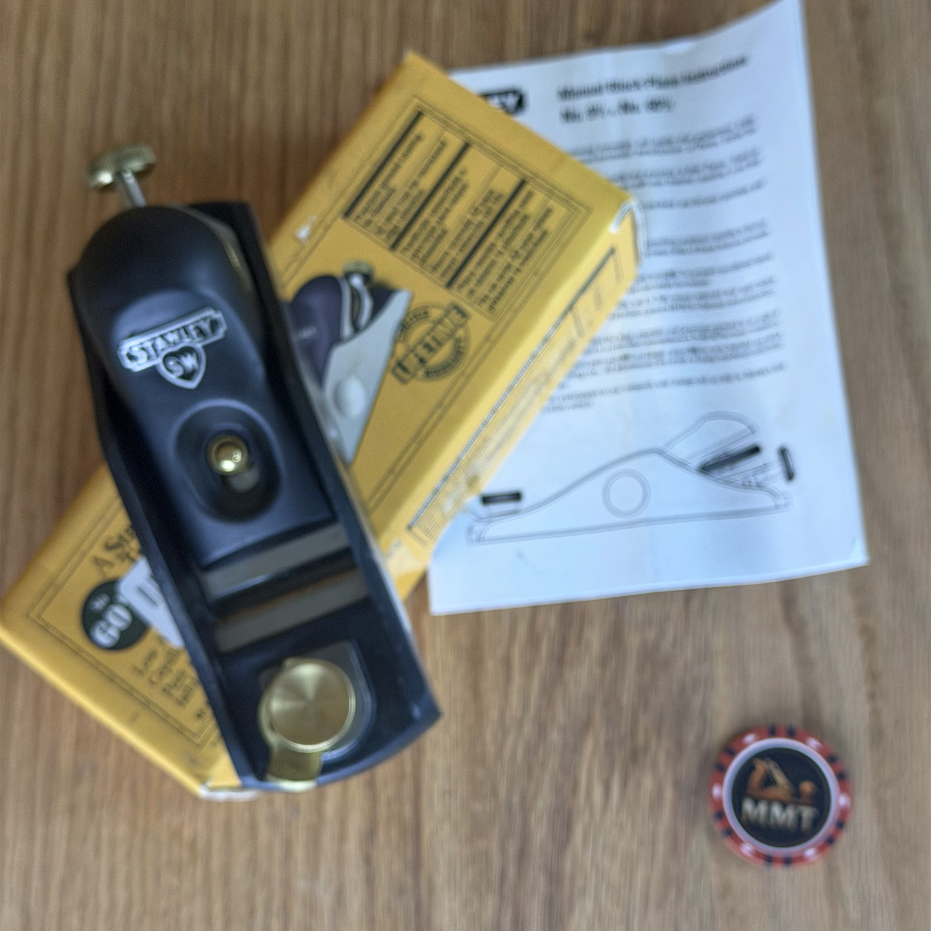 Stanley No. 60½ low-angle block plane with original yellow box and instruction sheet