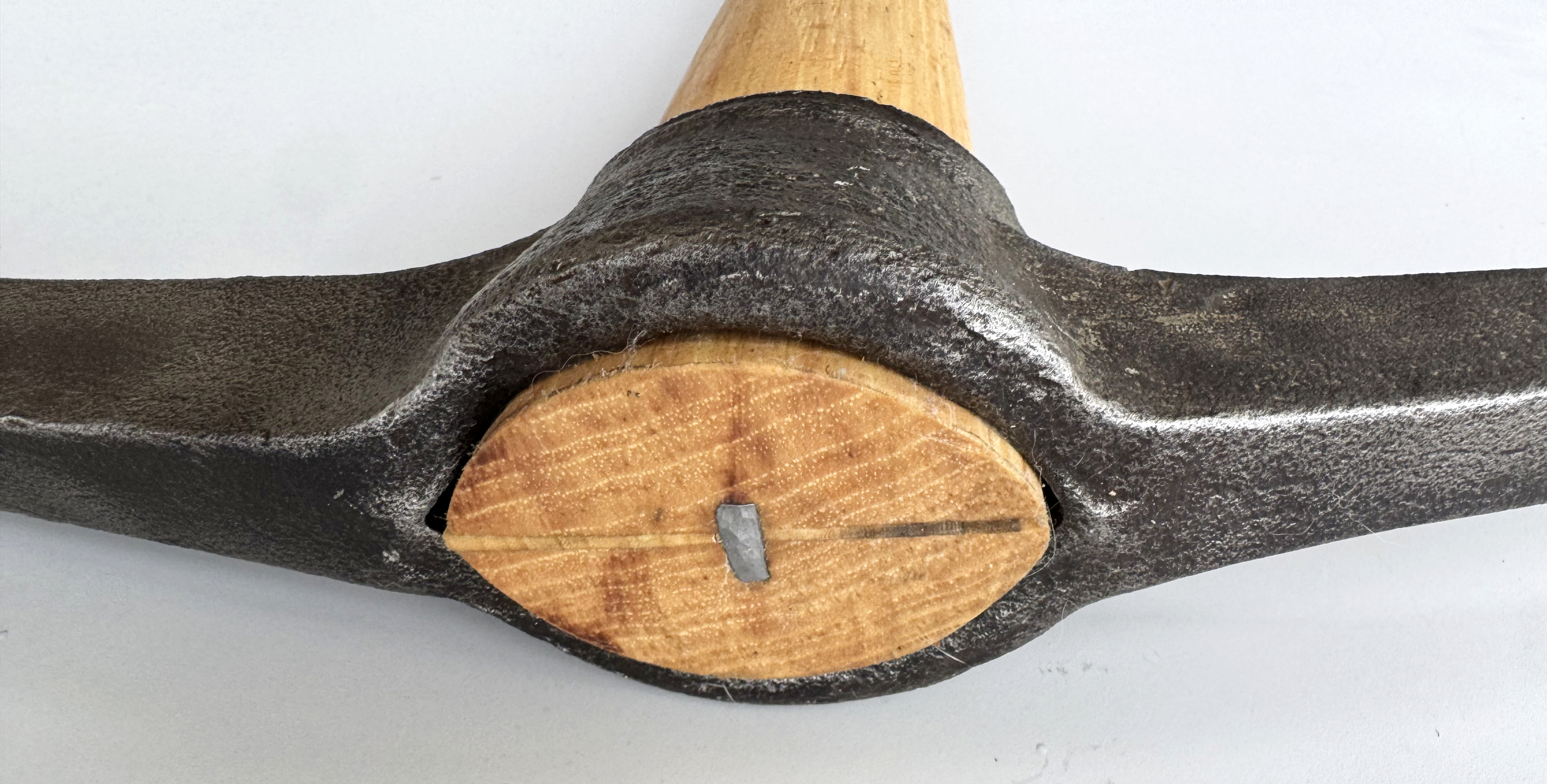 Product photo of Vintage forged pickaxe – restored head on new hardwood handle